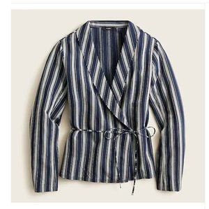 NWT New J. Crew cotton Wrap top in stripe blazer lapels